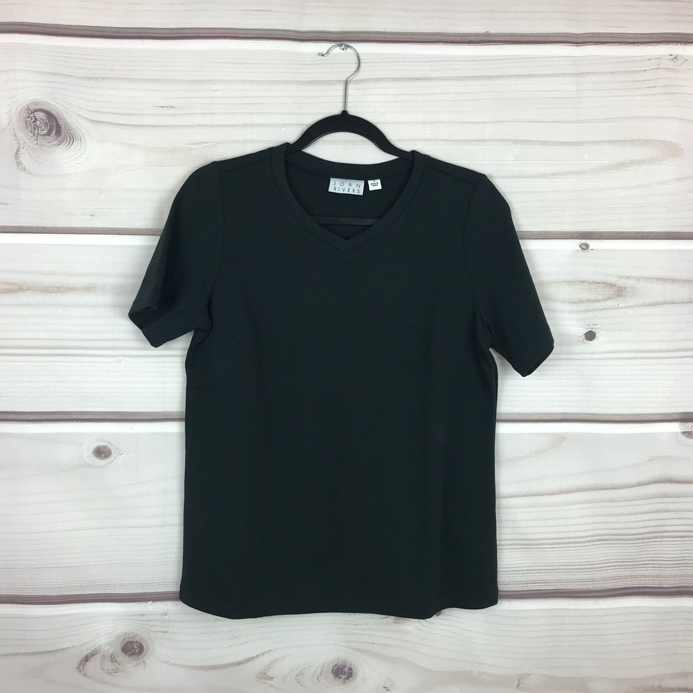 Joan Rivers Top Womens S Black Wardrobe Builders T-Shirt V-Neck Short Sleeve